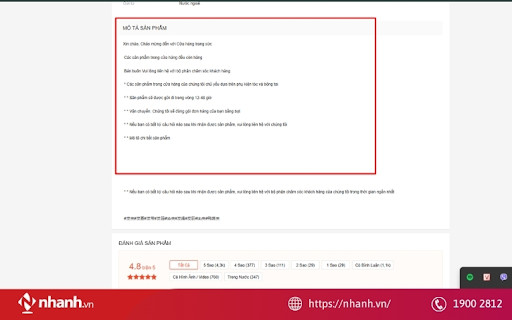 Mô tả sản phẩm Shopee không rõ ràng
